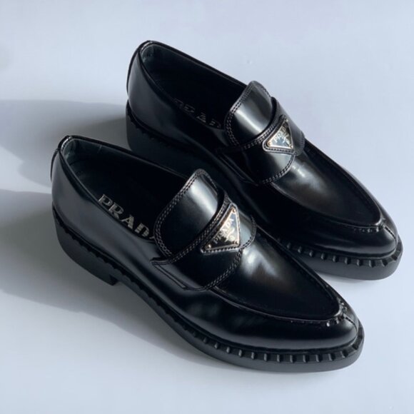 Prada Triangle Logo Loafers Pointed Shoes 39 9 - Picture 1 of 11